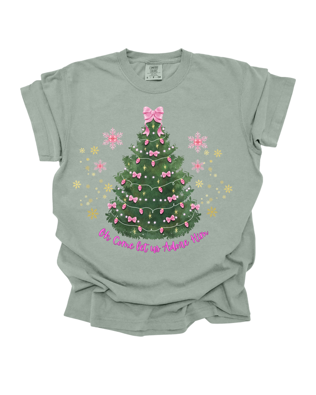 LET US ADORE HIM WOMENS CHRISTMAS TEE
