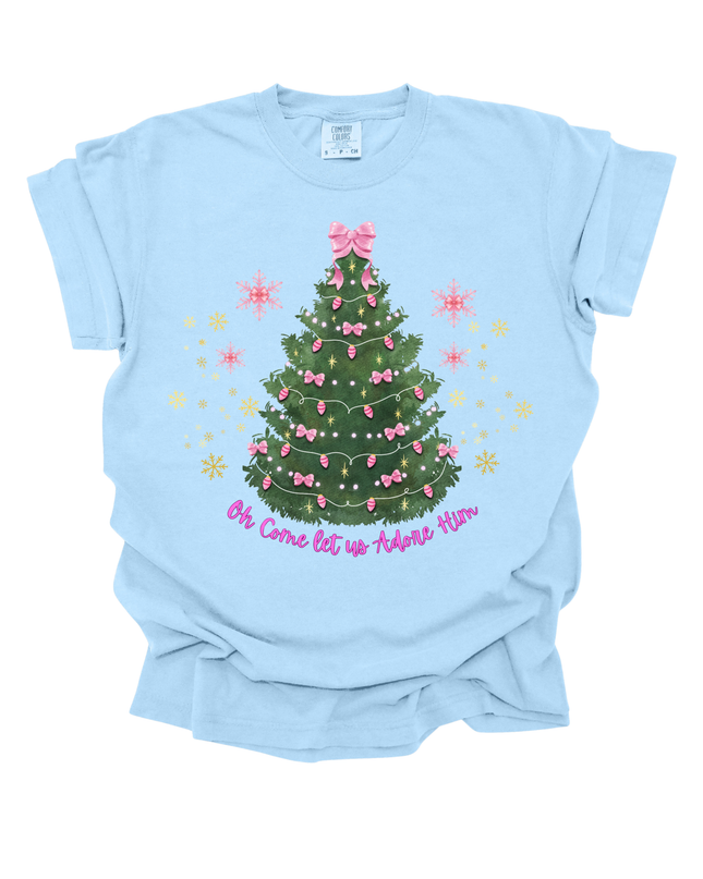 LET US ADORE HIM WOMENS CHRISTMAS TEE