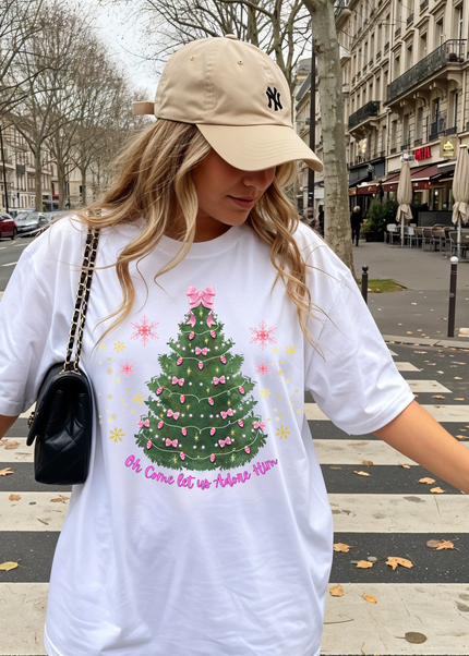 LET US ADORE HIM WOMENS CHRISTMAS TEE